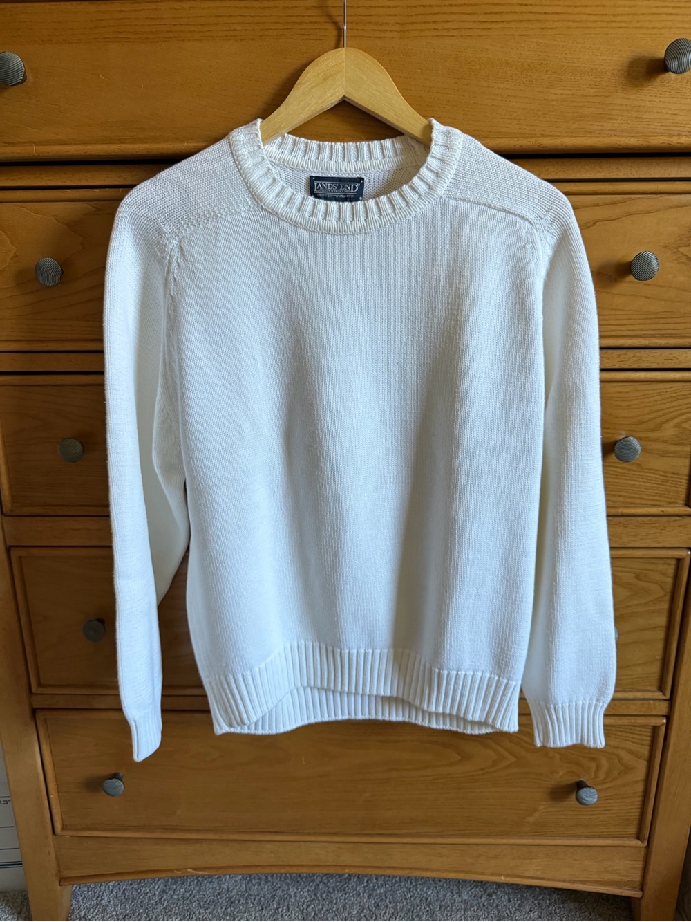 Lands’ End Womens White Cable Knit Drifter Sweater Size M Nautical Coastal Fall